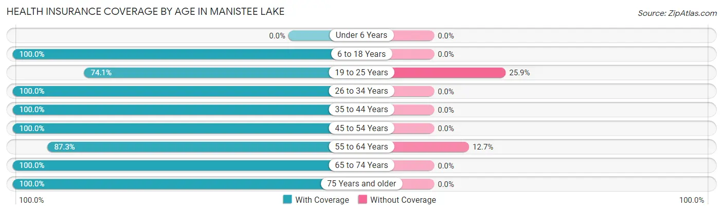 Health Insurance Coverage by Age in Manistee Lake