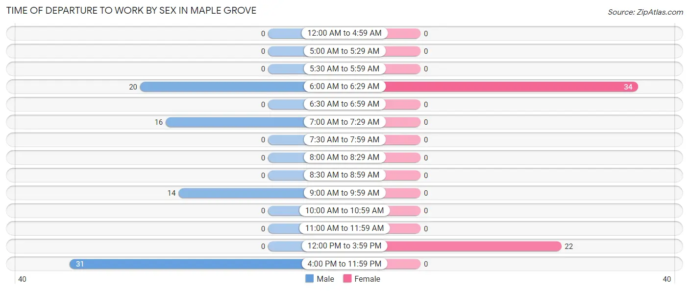 Time of Departure to Work by Sex in Maple Grove