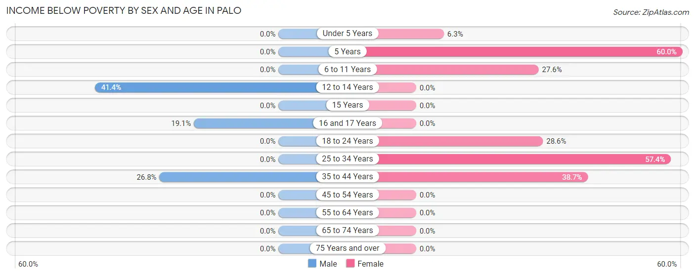 Income Below Poverty by Sex and Age in Palo