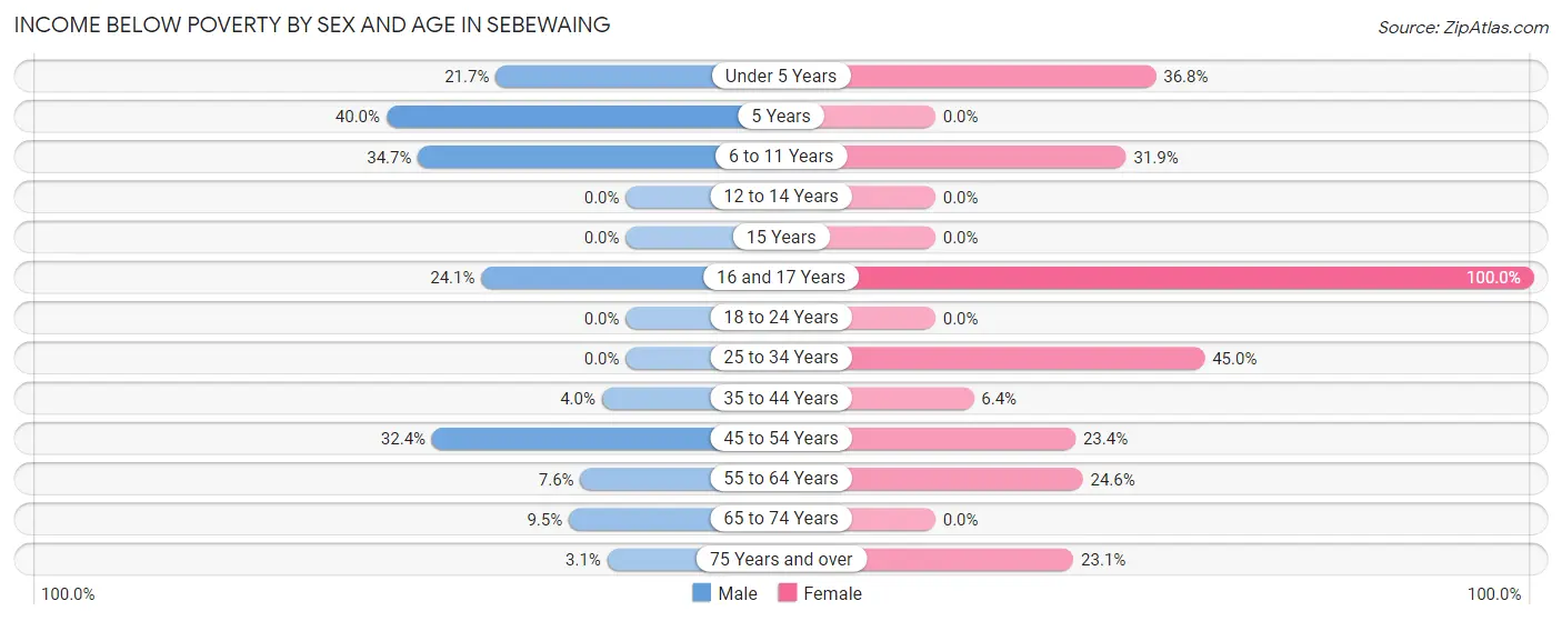 Income Below Poverty by Sex and Age in Sebewaing