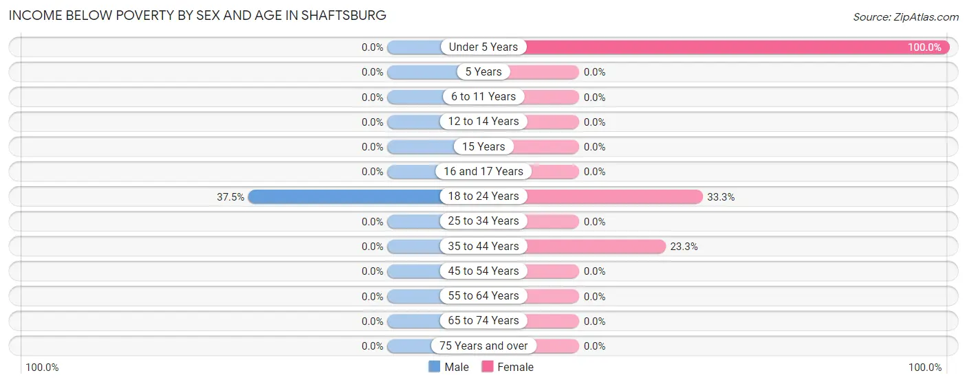 Income Below Poverty by Sex and Age in Shaftsburg