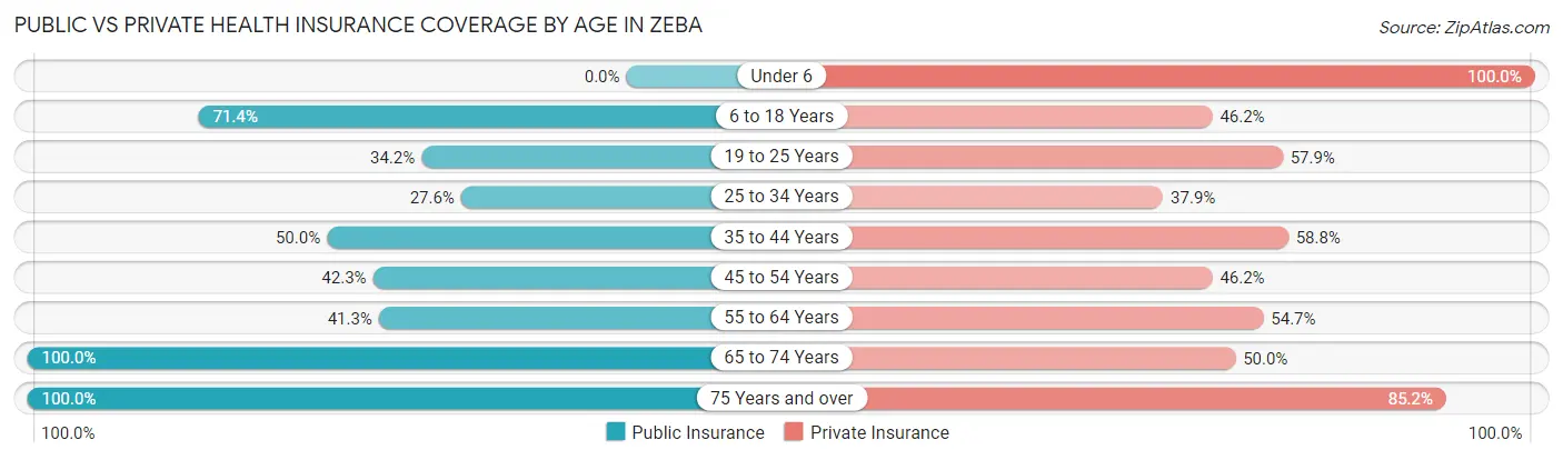 Public vs Private Health Insurance Coverage by Age in Zeba