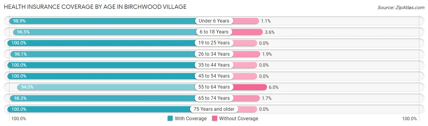Health Insurance Coverage by Age in Birchwood Village