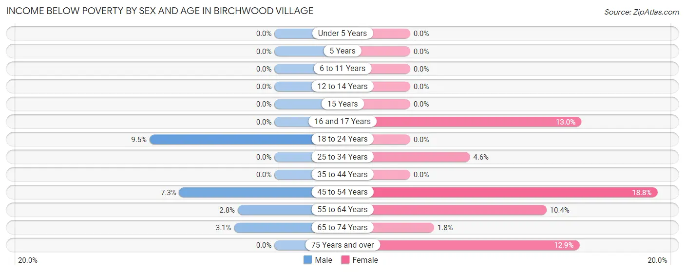 Income Below Poverty by Sex and Age in Birchwood Village