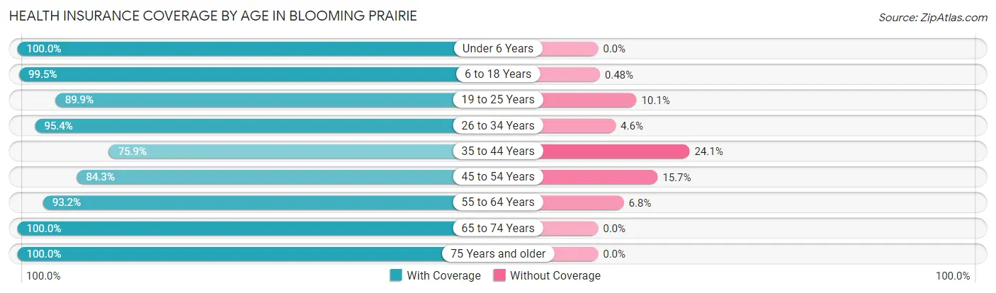Health Insurance Coverage by Age in Blooming Prairie