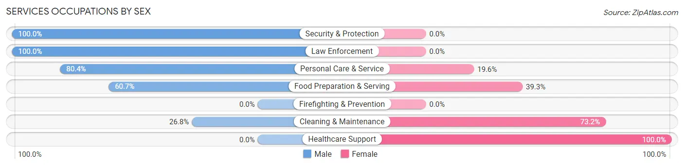 Services Occupations by Sex in Blooming Prairie