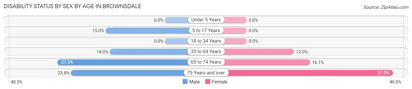 Disability Status by Sex by Age in Brownsdale