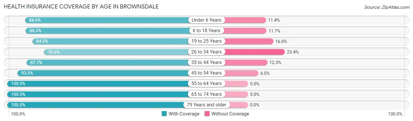 Health Insurance Coverage by Age in Brownsdale