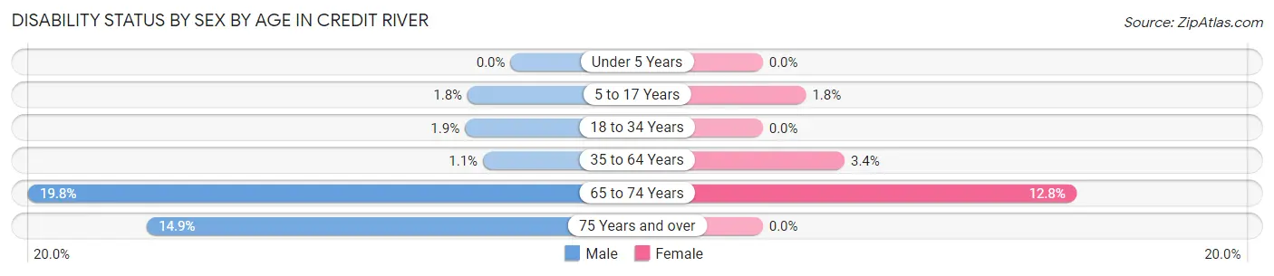 Disability Status by Sex by Age in Credit River