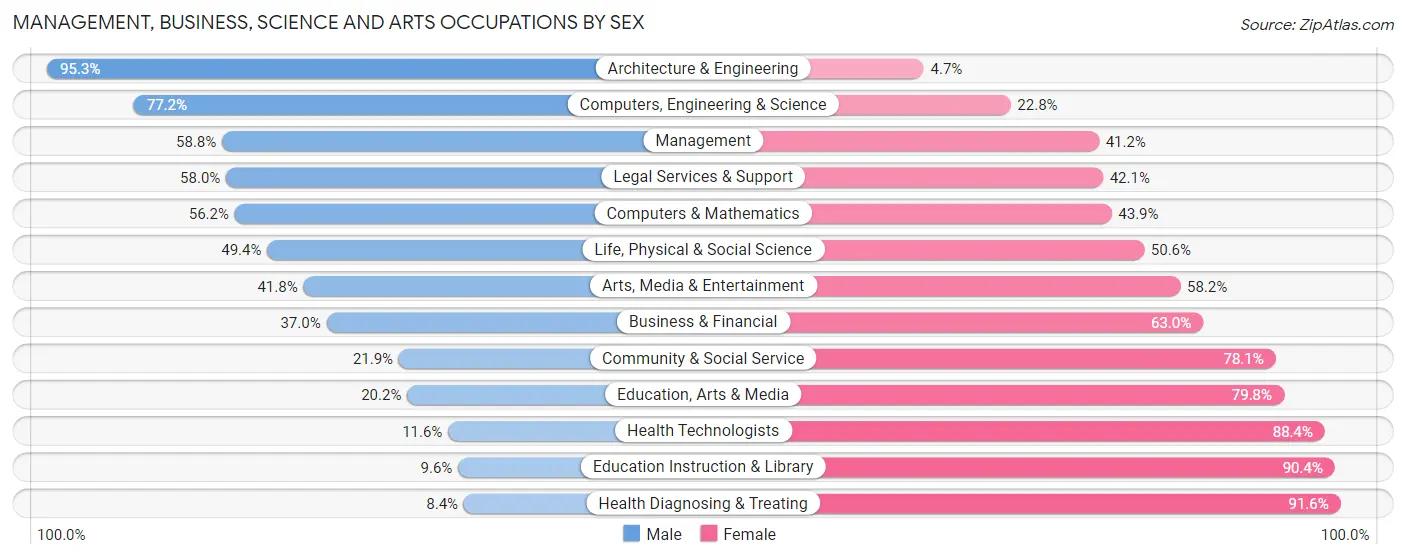 Management, Business, Science and Arts Occupations by Sex in Hugo
