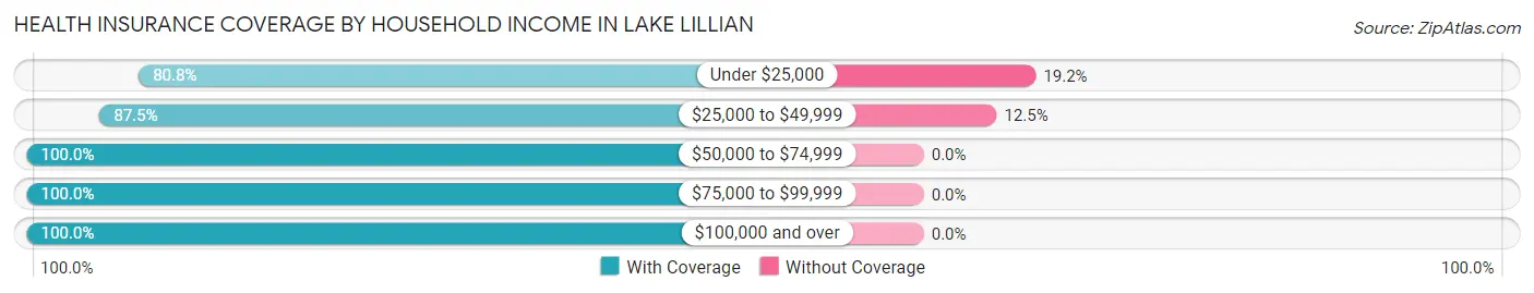 Health Insurance Coverage by Household Income in Lake Lillian