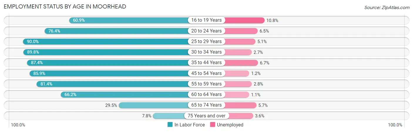 Employment Status by Age in Moorhead