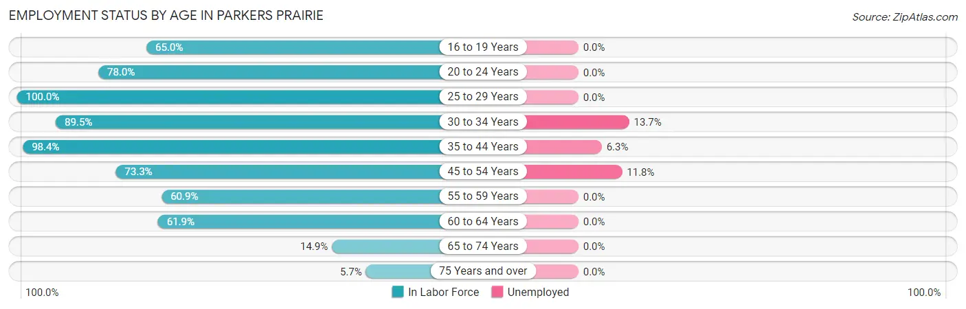 Employment Status by Age in Parkers Prairie