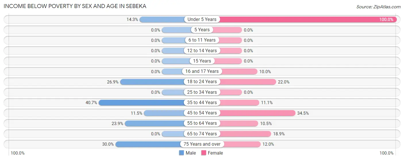 Income Below Poverty by Sex and Age in Sebeka