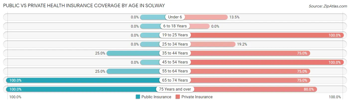 Public vs Private Health Insurance Coverage by Age in Solway