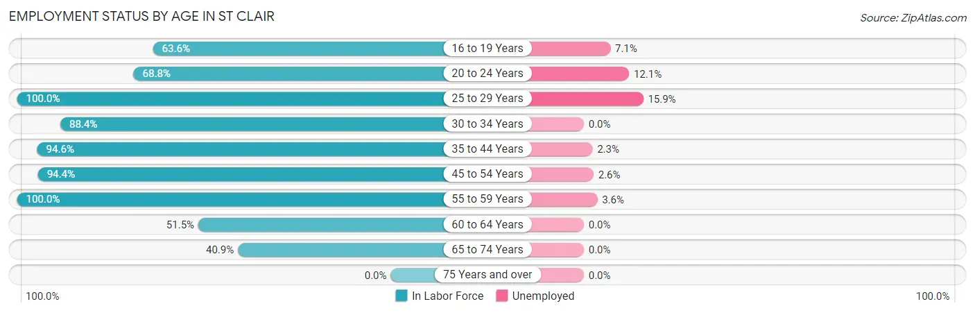Employment Status by Age in St Clair
