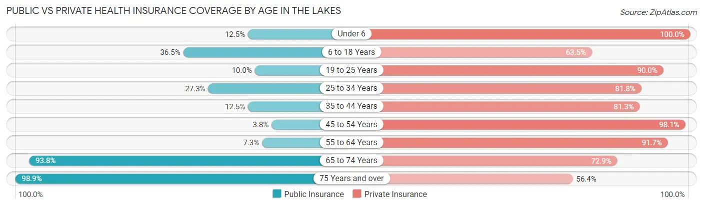 Public vs Private Health Insurance Coverage by Age in The Lakes