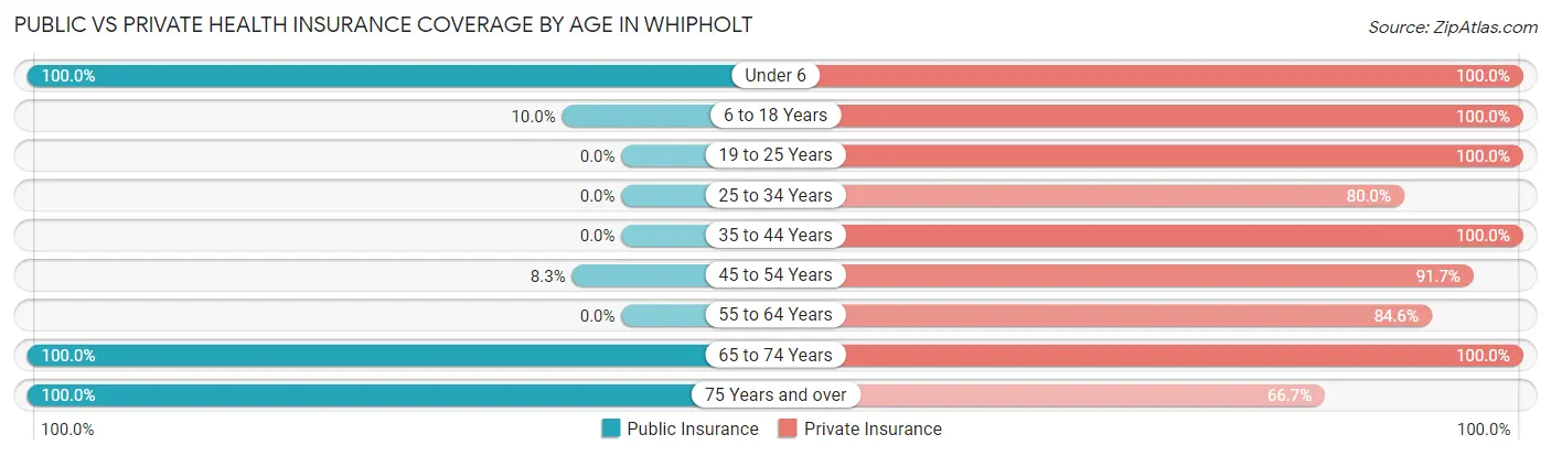 Public vs Private Health Insurance Coverage by Age in Whipholt