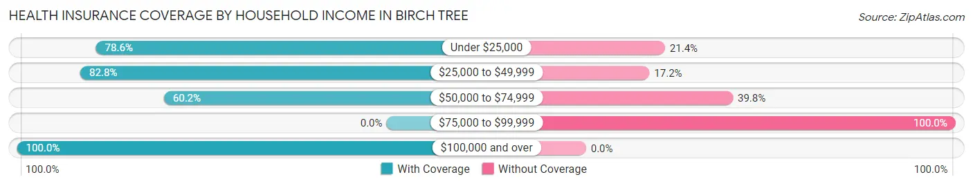 Health Insurance Coverage by Household Income in Birch Tree