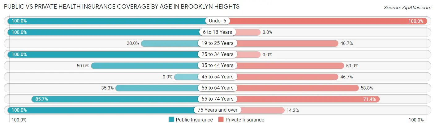 Public vs Private Health Insurance Coverage by Age in Brooklyn Heights