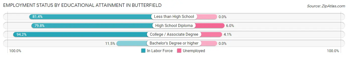 Employment Status by Educational Attainment in Butterfield