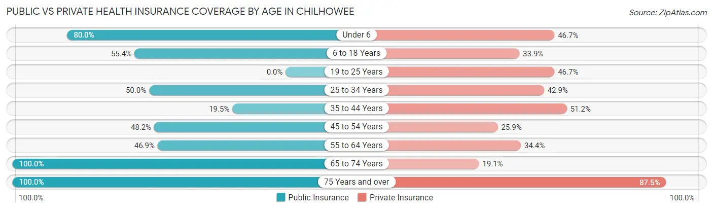 Public vs Private Health Insurance Coverage by Age in Chilhowee