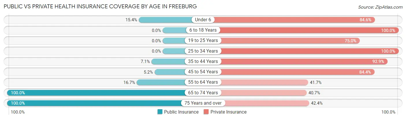 Public vs Private Health Insurance Coverage by Age in Freeburg