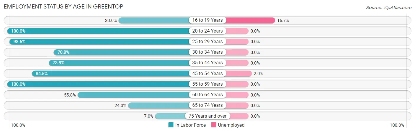 Employment Status by Age in Greentop