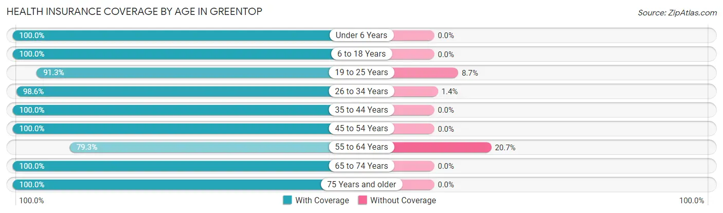 Health Insurance Coverage by Age in Greentop