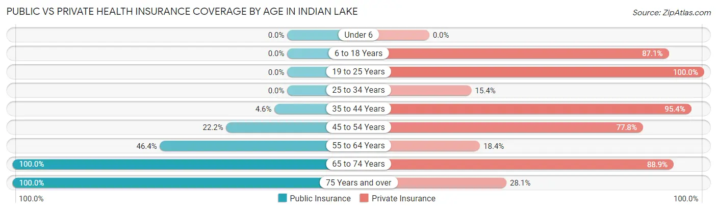 Public vs Private Health Insurance Coverage by Age in Indian Lake