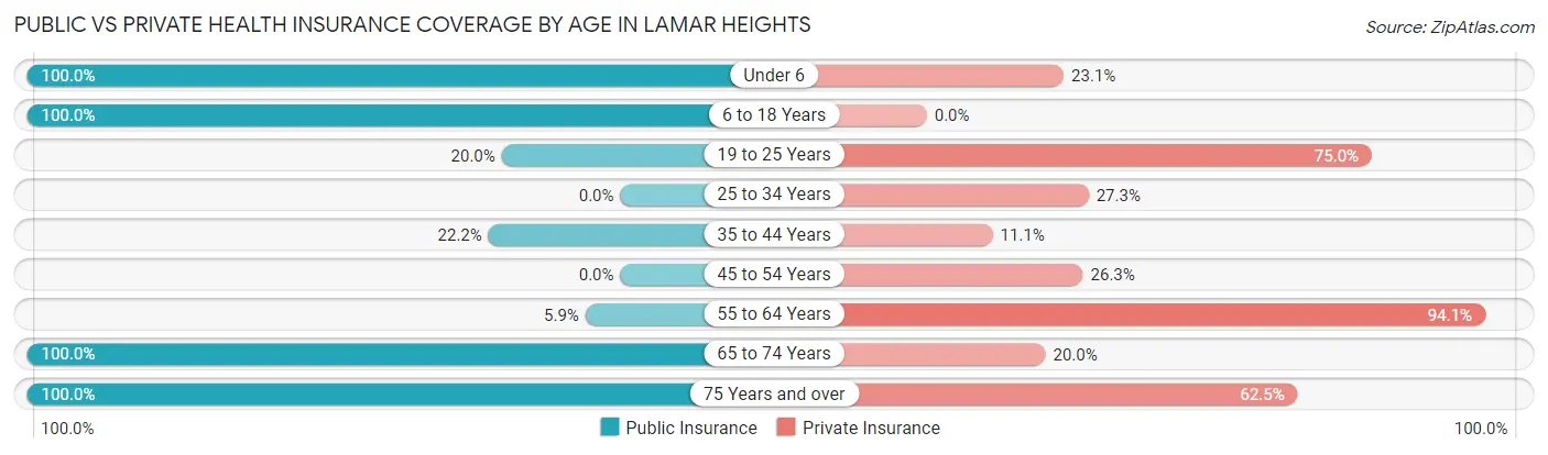 Public vs Private Health Insurance Coverage by Age in Lamar Heights