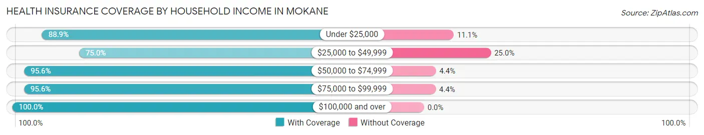 Health Insurance Coverage by Household Income in Mokane