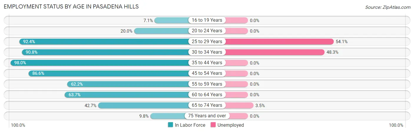 Employment Status by Age in Pasadena Hills
