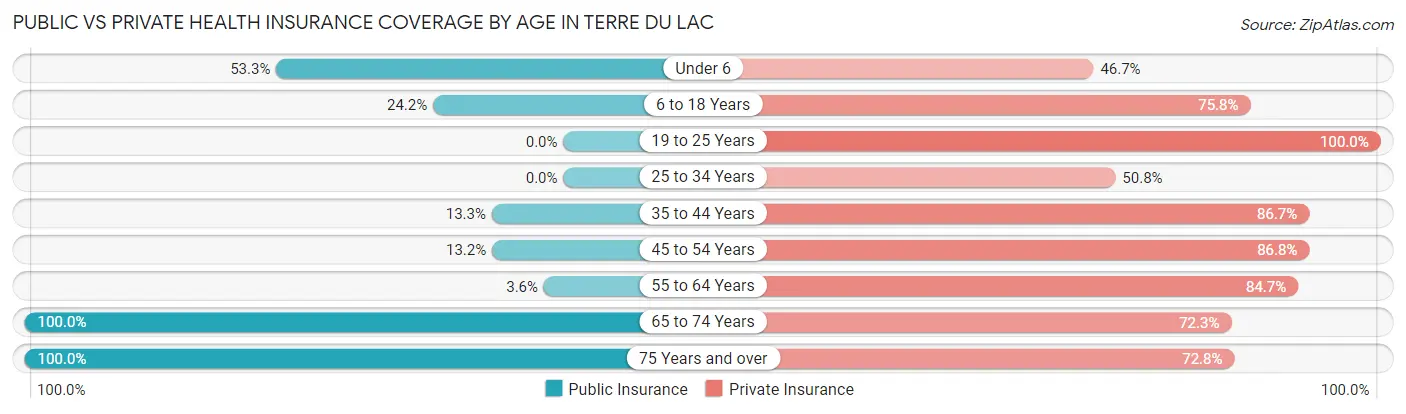 Public vs Private Health Insurance Coverage by Age in Terre du Lac