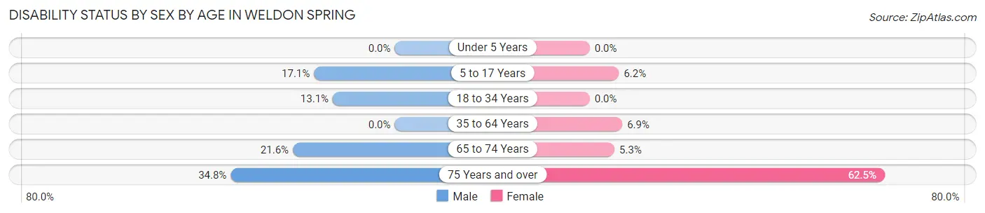 Disability Status by Sex by Age in Weldon Spring