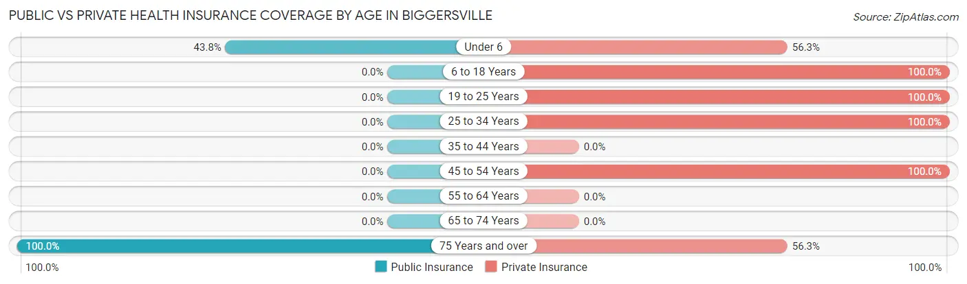 Public vs Private Health Insurance Coverage by Age in Biggersville