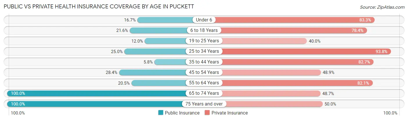 Public vs Private Health Insurance Coverage by Age in Puckett