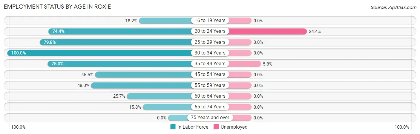 Employment Status by Age in Roxie