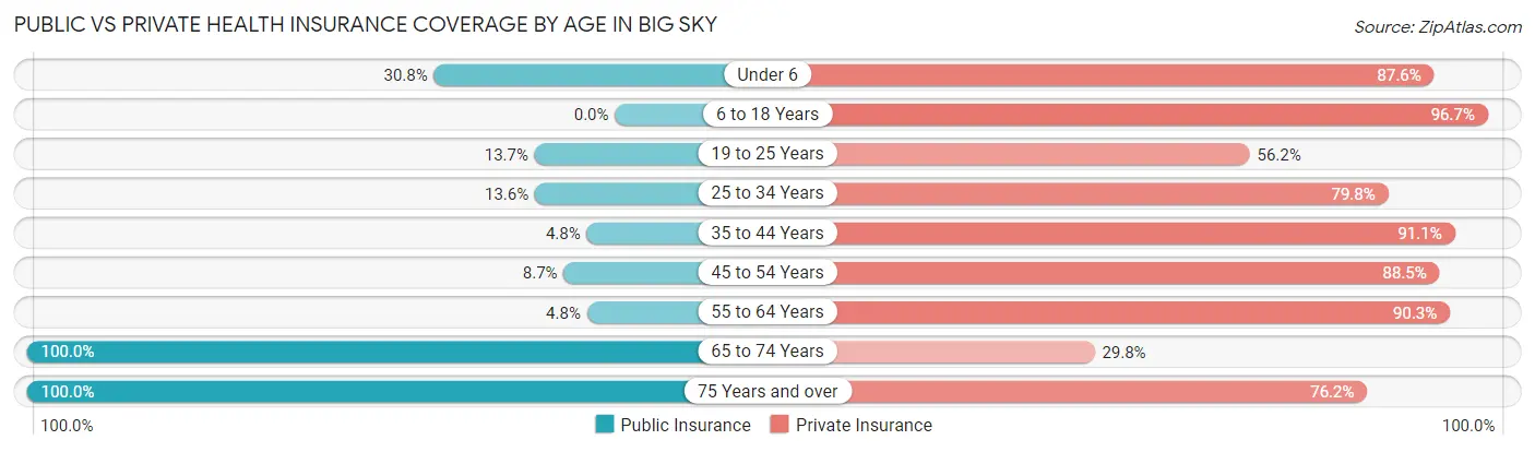 Public vs Private Health Insurance Coverage by Age in Big Sky