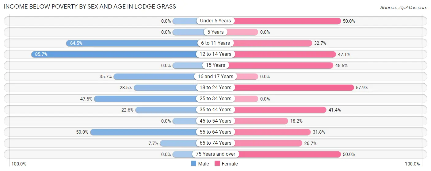 Income Below Poverty by Sex and Age in Lodge Grass