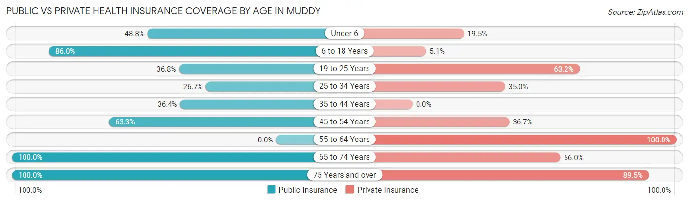 Public vs Private Health Insurance Coverage by Age in Muddy