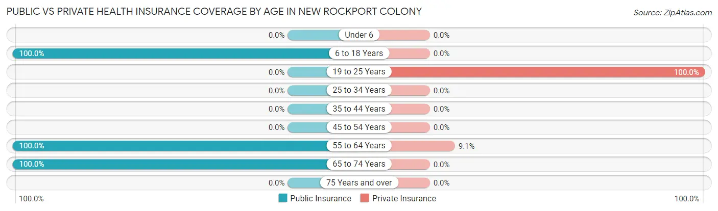 Public vs Private Health Insurance Coverage by Age in New Rockport Colony