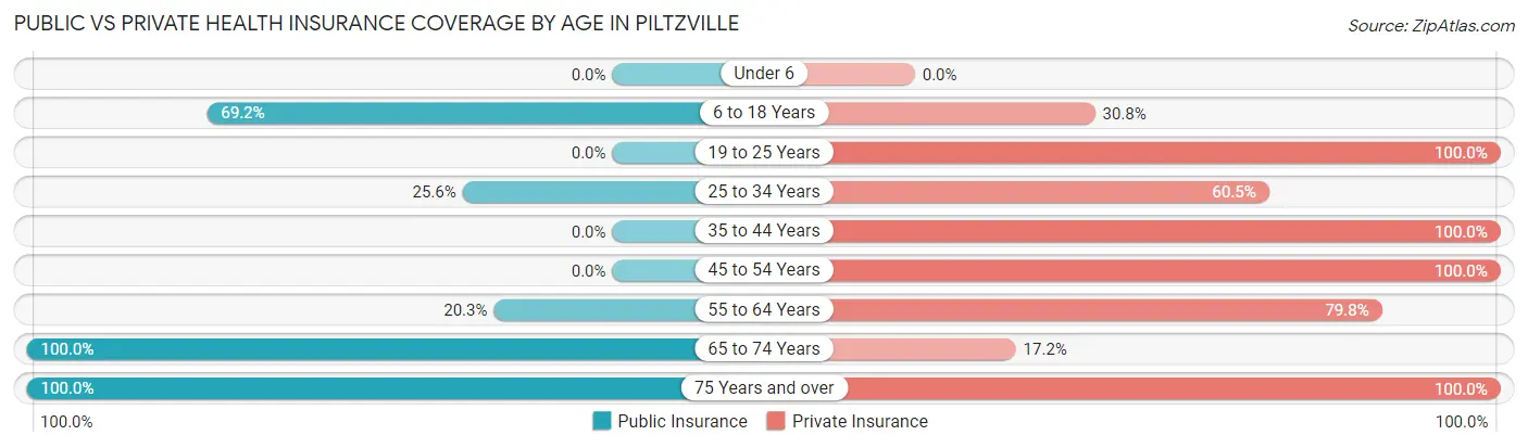Public vs Private Health Insurance Coverage by Age in Piltzville