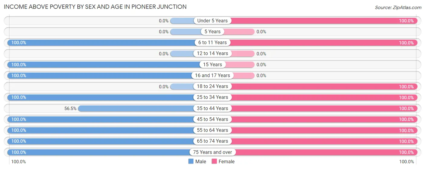 Income Above Poverty by Sex and Age in Pioneer Junction