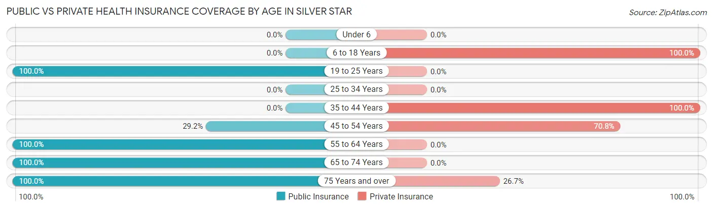 Public vs Private Health Insurance Coverage by Age in Silver Star