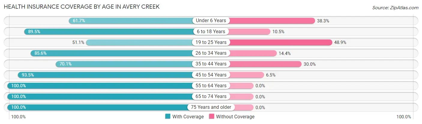 Health Insurance Coverage by Age in Avery Creek