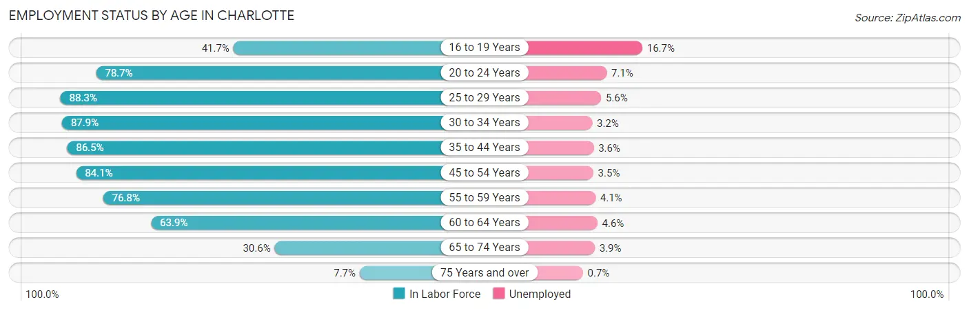Employment Status by Age in Charlotte
