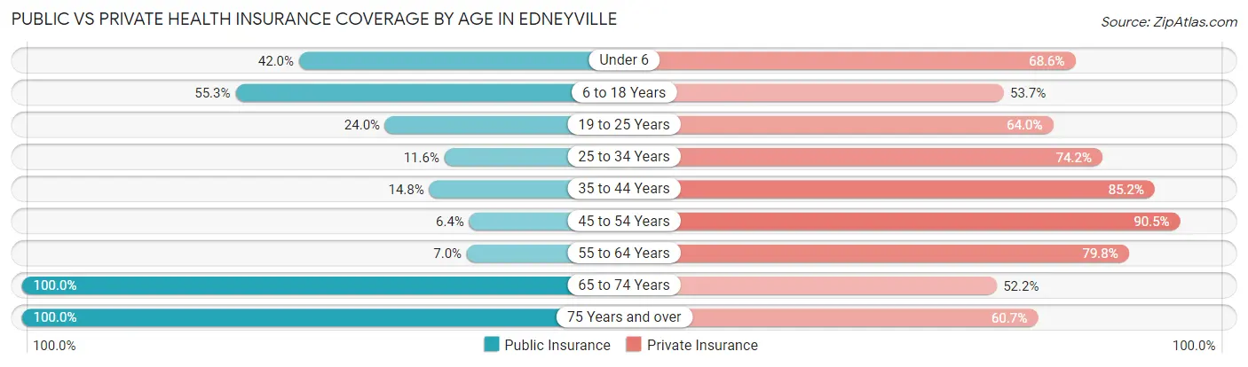 Public vs Private Health Insurance Coverage by Age in Edneyville