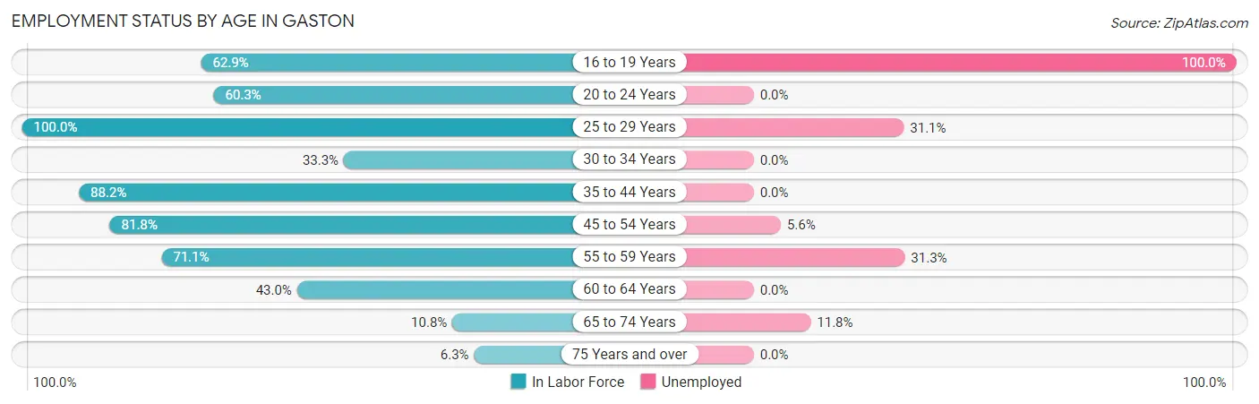 Employment Status by Age in Gaston