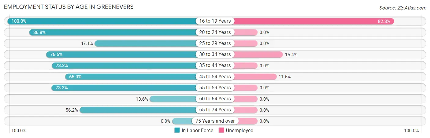 Employment Status by Age in Greenevers